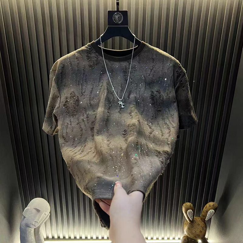 2025 heiße Neue Sommer männer kurzarm Trendy Luxus Distressed Rundhals Halbarm T-shirt Top