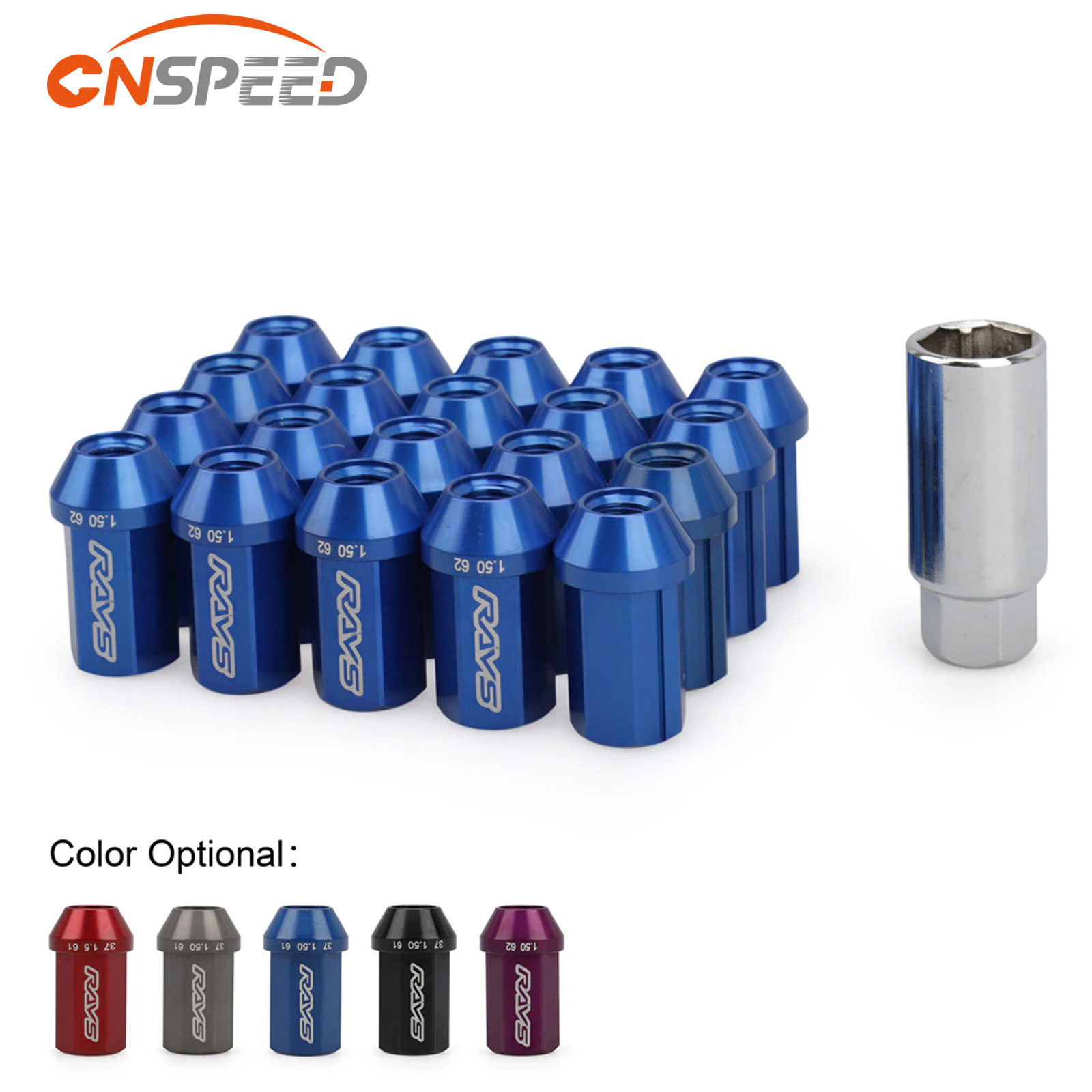 20pcs New Aluminum Alloy 19mm HEX Rays Car Wheel Nuts Lug Nut M12x1.5 Length 42mm With 7 Side Lock Nuts Anti Theft Security Key