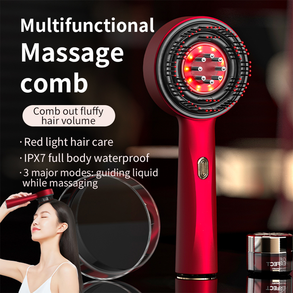 Elektrischer Vibrations-Massagekamm mit Rotlicht, Haarwuchs-Massagegerät, Kopfhautbürste gegen Haarausfall, Flüssigöl-Applikator für Haarpflege