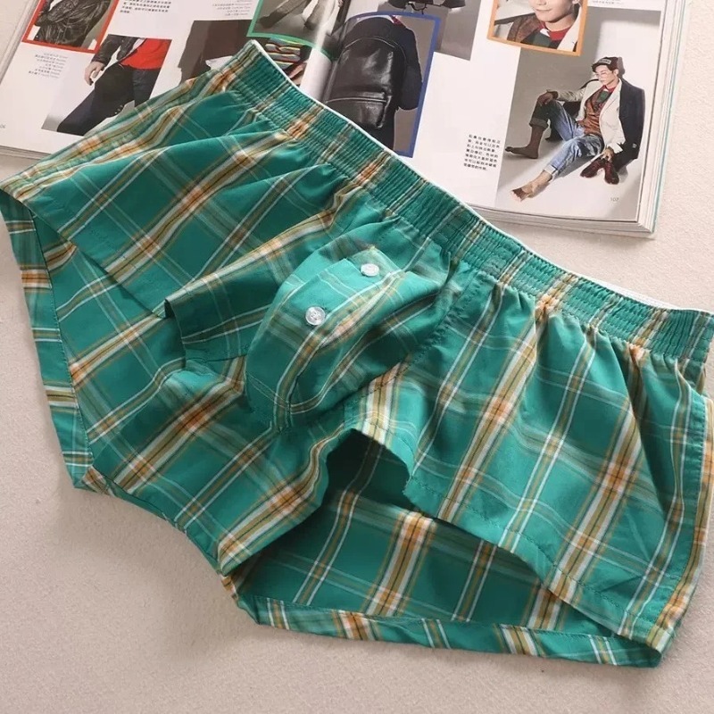 Homens sexy algodão shorts casa conforto verificado ajuste troncos dos homens sexy roupa interior langerie briefs roupas curtas homewear