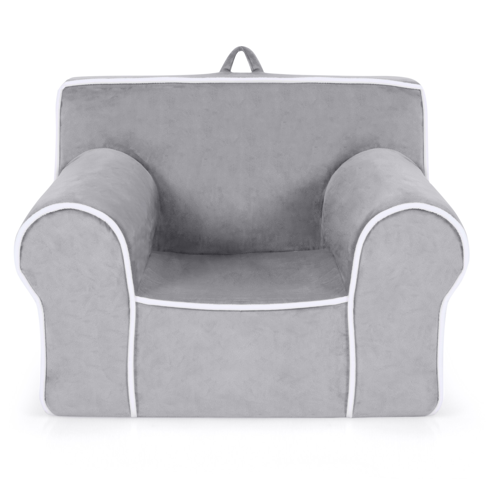 Kinderbank, gestoffeerd, kinderstoel met schuimvulling, armleuning en handgreep, kinderbank, babybank, fluwelen bank voor jongens en meisjes tot 5 jaar, 68 x 46 x 50 cm
