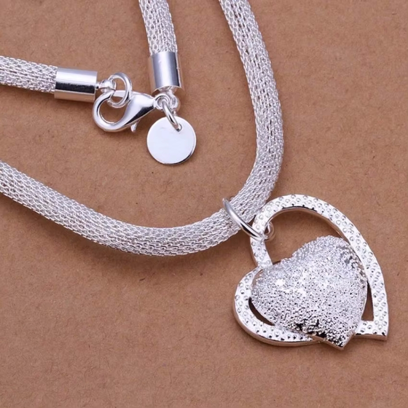 Srebro próby 925, przepiękny charms, modny charms, serce, ślub, damska miłość, naszyjnik, szlachetna luksusowa biżuteria srebrna, długość 18 cali.