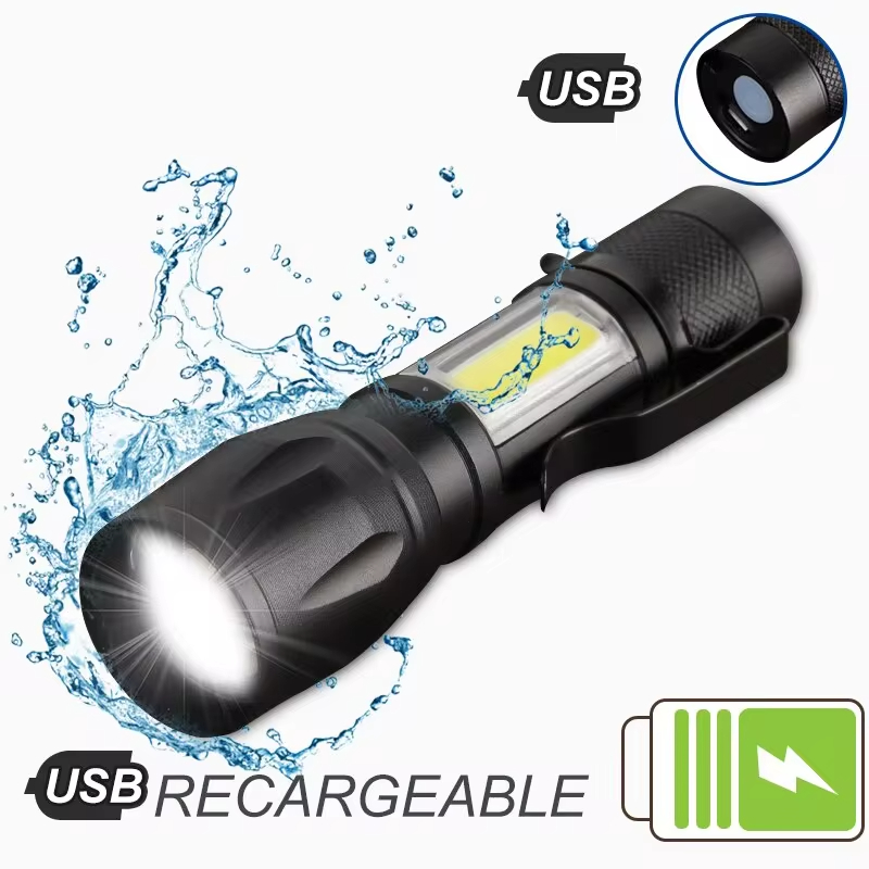 Mini lampe de poche LED puissante COBtXPEZoom, torche intégrée, batterie Rechargeable par USB, avec pince à stylo, lampe d'urgence pour Camping en plein air