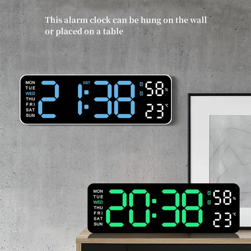 Reloj de pared Digital grande de 9 pulgadas, alimentado por USB, temperatura, humedad, semana, atenuador automático, reloj de mesa DST, despertador LED electrónico de 12/24H