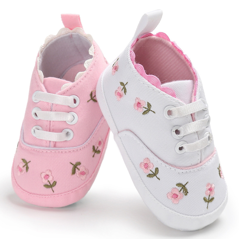 Mocassins de renda bordados bebê menina, tênis de lona, sola macia, sapatos princesa, recém-nascido, criança, primeiro caminhante, primavera, outono