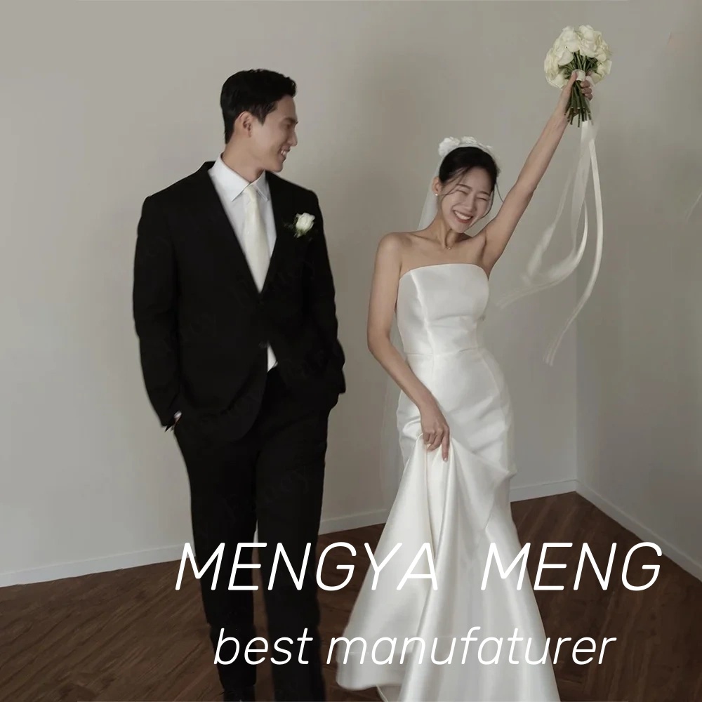 2025 personalizado elegante sem alças sereia vestido de casamento coreia id sessão de fotos cetim vestido de noiva jardim vestidos de festa à noite