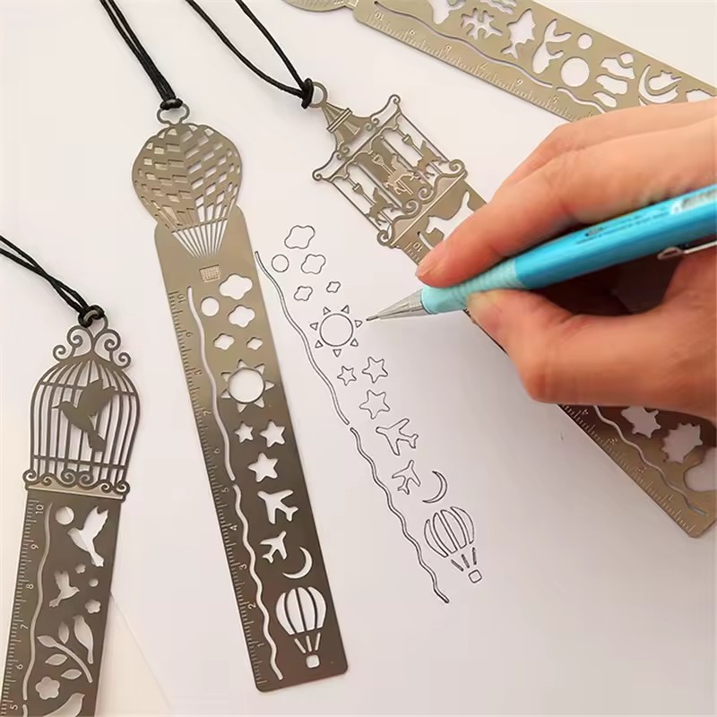 Regla marcapáginas de Metal hueca, diseño de patrón Animal, lectura para estudiantes, medición de marcado, regalos prácticos, suministros de papelería