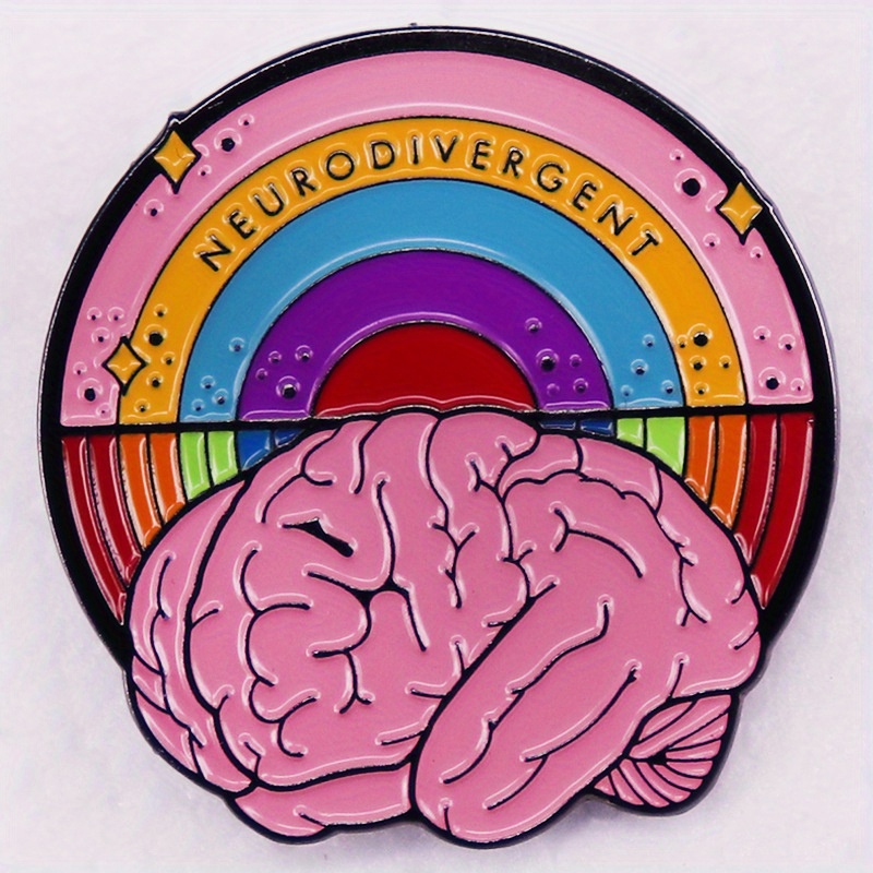 Broszka z literą „neurodivergent” Kolorowy emblemat mózgu Autyzm Duma Igła na klatkę piersiową