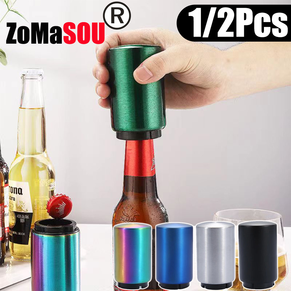 Abridor de botellas de cerveza con prensa superior, prensa automática sin rastro, abridor de botellas de vino y Soda, abridor de cerveza con imán inoxidable, herramienta de cocina