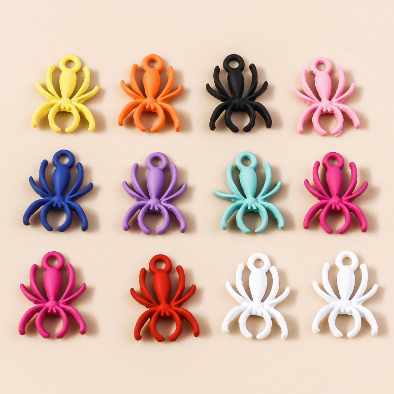 10 pièces 13*17mm breloques d'halloween Steampunk pendentifs araignée colorés pour colliers boucles d'oreilles bricolage accessoires de bijoux faits à la main
