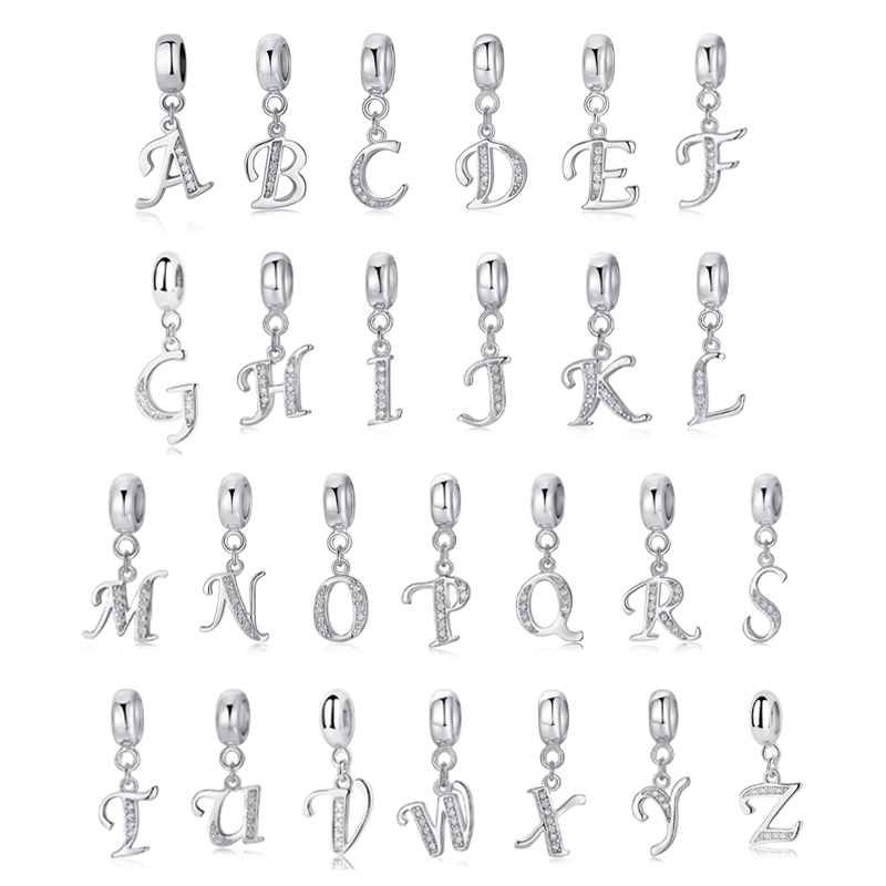 Abalorios de plata de ley 925 con letras originales del alfabeto A-Z, cuentas colgantes compatibles con pulseras de marca, collares, joyería Diy para mujer