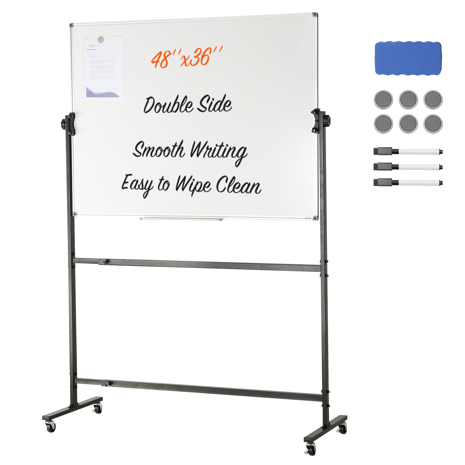 VEVOR Rollend magnetisch whiteboard Dubbelzijdig mobiel whiteboard 360 °   Omkeerbaar, in hoogte verstelbaar, droog uitwisbaar bord voor school