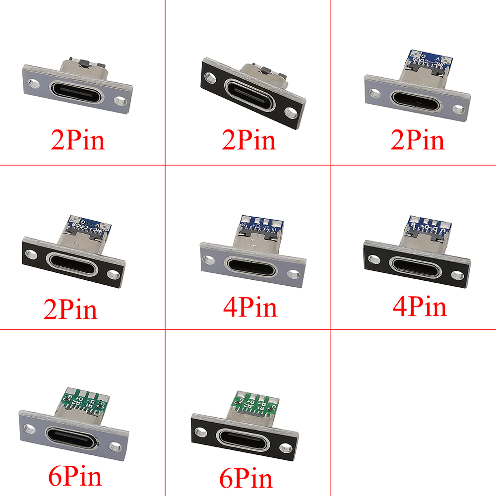 1/2/3/5/6/10Pcs Type-C USB Jack Socket With Fixing Plate 2Pin 4Pin 6Pin Type C Female Welding Connector Charging Port
