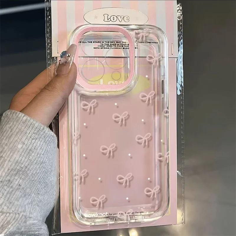 Ins – coque de téléphone coréenne rose avec nœud papillon, étui souple transparent pour Xiaomi Redmi Note 14 13 12 11 Pro Plus 5G 12S 11S 10S Redmi 13C 14C 4G