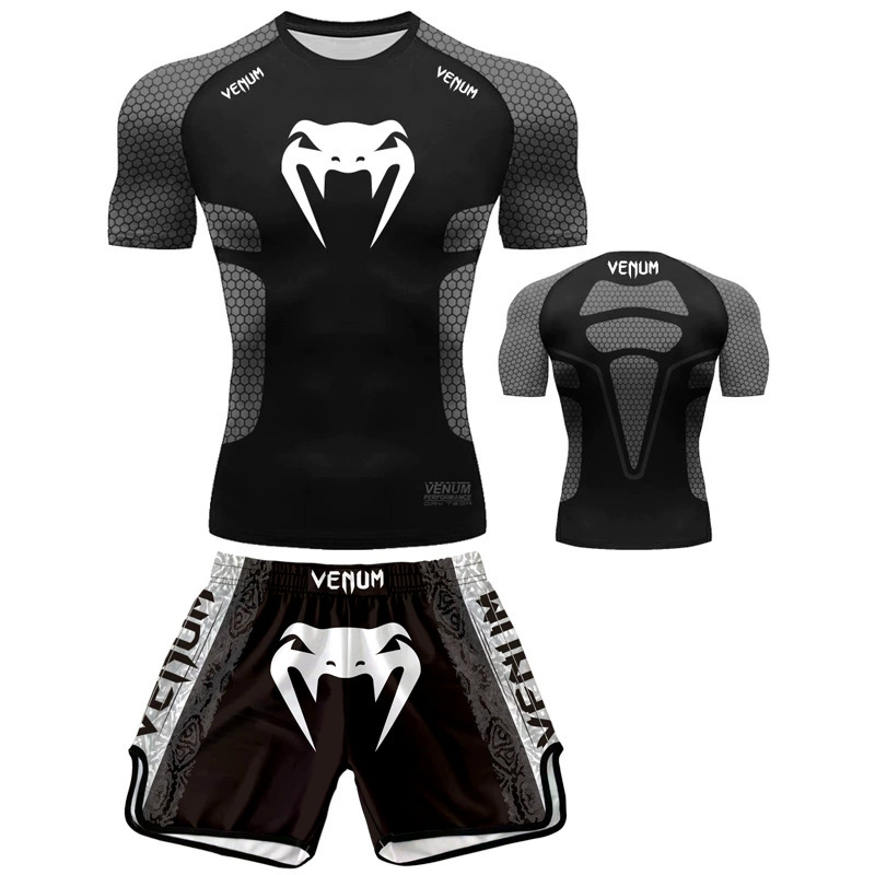 Комплект для единоборств и бокса: футболка и шорты Muay Thai Venom UFC, быстросохнущие, дышащие, из полиэстера, для тренировок