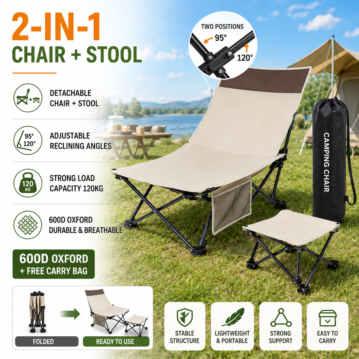 Cadeira de Lazer Dobrável para Exterior, Cadeira de Escritório Portátil, Banqueta Ajustável para Acampamento, Pesca e Lazer, Cadeira Lua para Pausa para Almoço