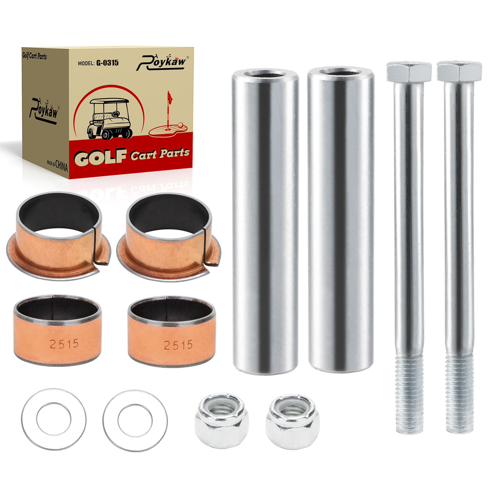 Roykaw golfkarspindel en Kingpin-bus voor EZGO RXV vanaf 2008 en TXT/PDS vanaf 2001, OEM #   70745-G01, 70648-G01, 614034