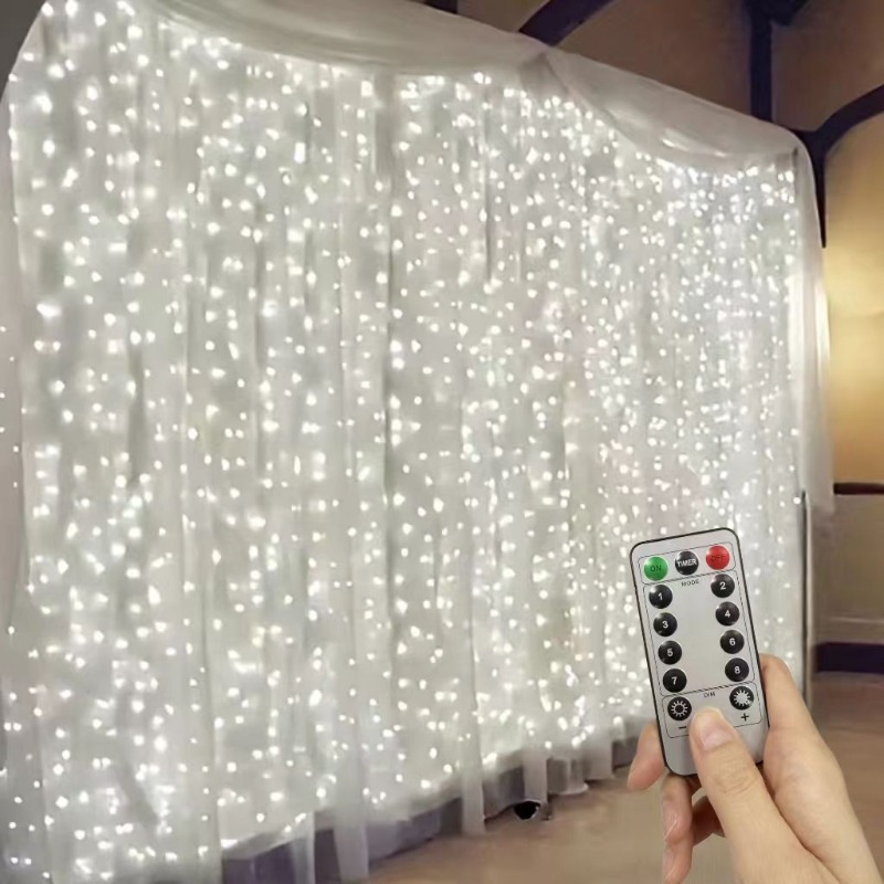 Cortina de luces navideñas alimentada por USB con control remoto, 8 modos para vacaciones, dormitorio, boda, árbol de Navidad y decoraciones para ventanas