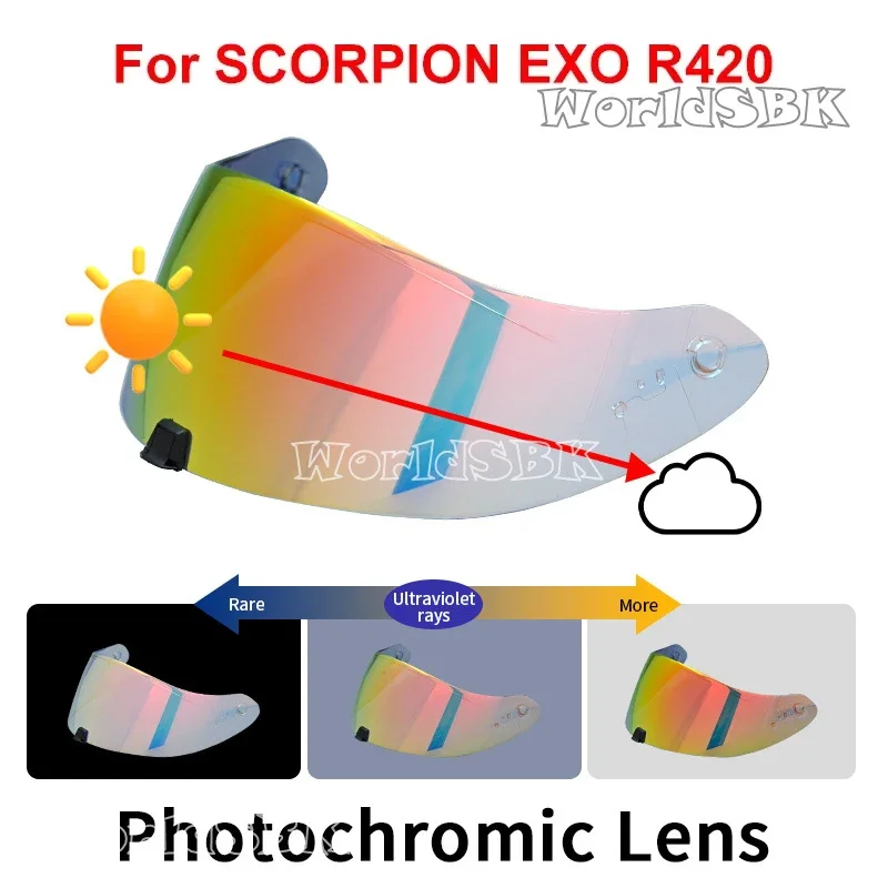 Lentilles de visière de bouclier photochromique pour SCORPION EXO R420, casque intégral, casse-têtes, pièces de casque de course