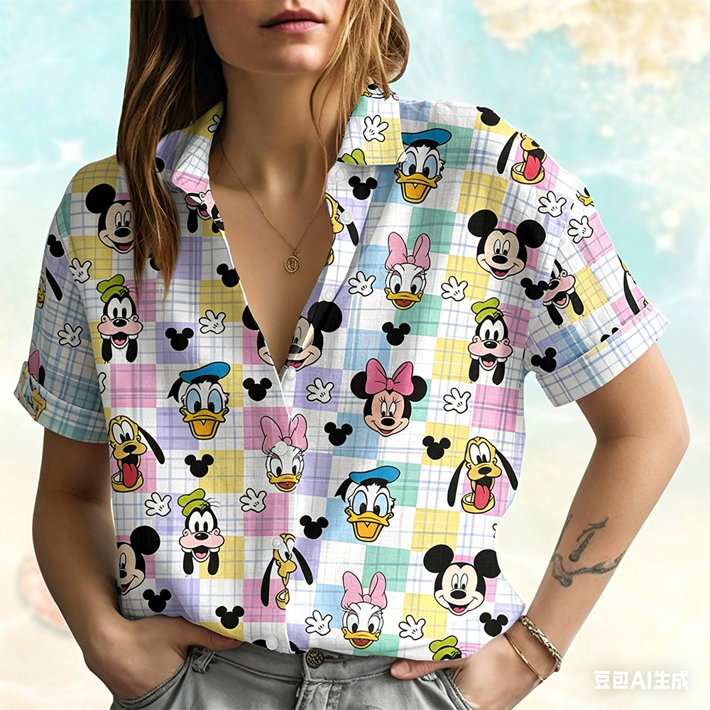 Camicia Mickey e Amici Disney per Donna, Maglietta Famiglia Disney, Top Castello Magico, Camicia Personaggi Cartoon per l'Estate 2026