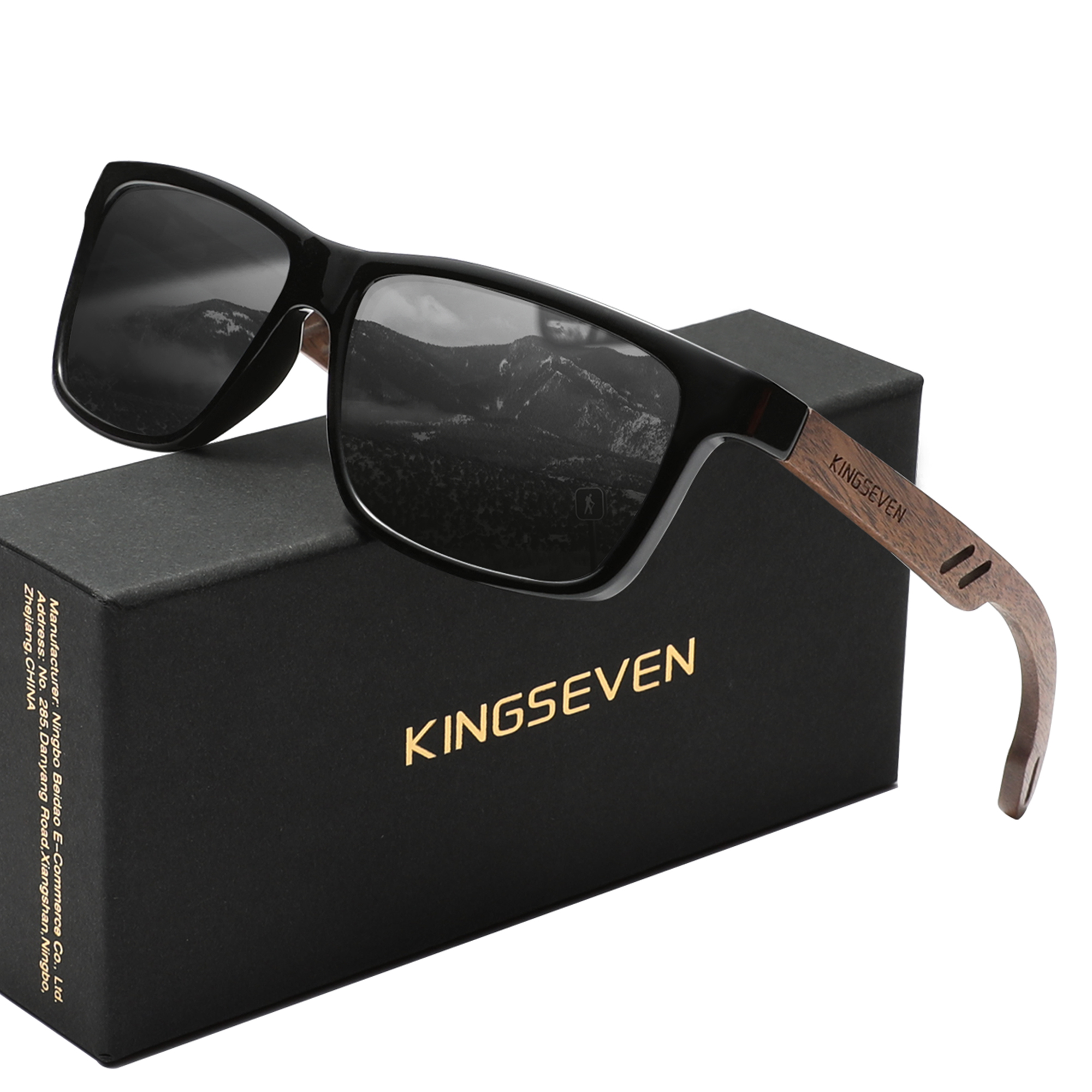 KINGSEVEN lunettes De soleil pour hommes lunettes polarisées en noyer rétro homme lunettes UVA & B Protection pare-soleil Oculos Gafas De Sol