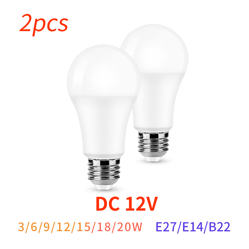 2 ピース/ロット DC12V LED 電球 E27 E14 B22 ランプ 3 ワット 6 ワット 9 ワット 12 ワット 15 ワット 18 ワット 20 ワットボンビージャ Led 電球 12 ボルト低電圧ランプ照明