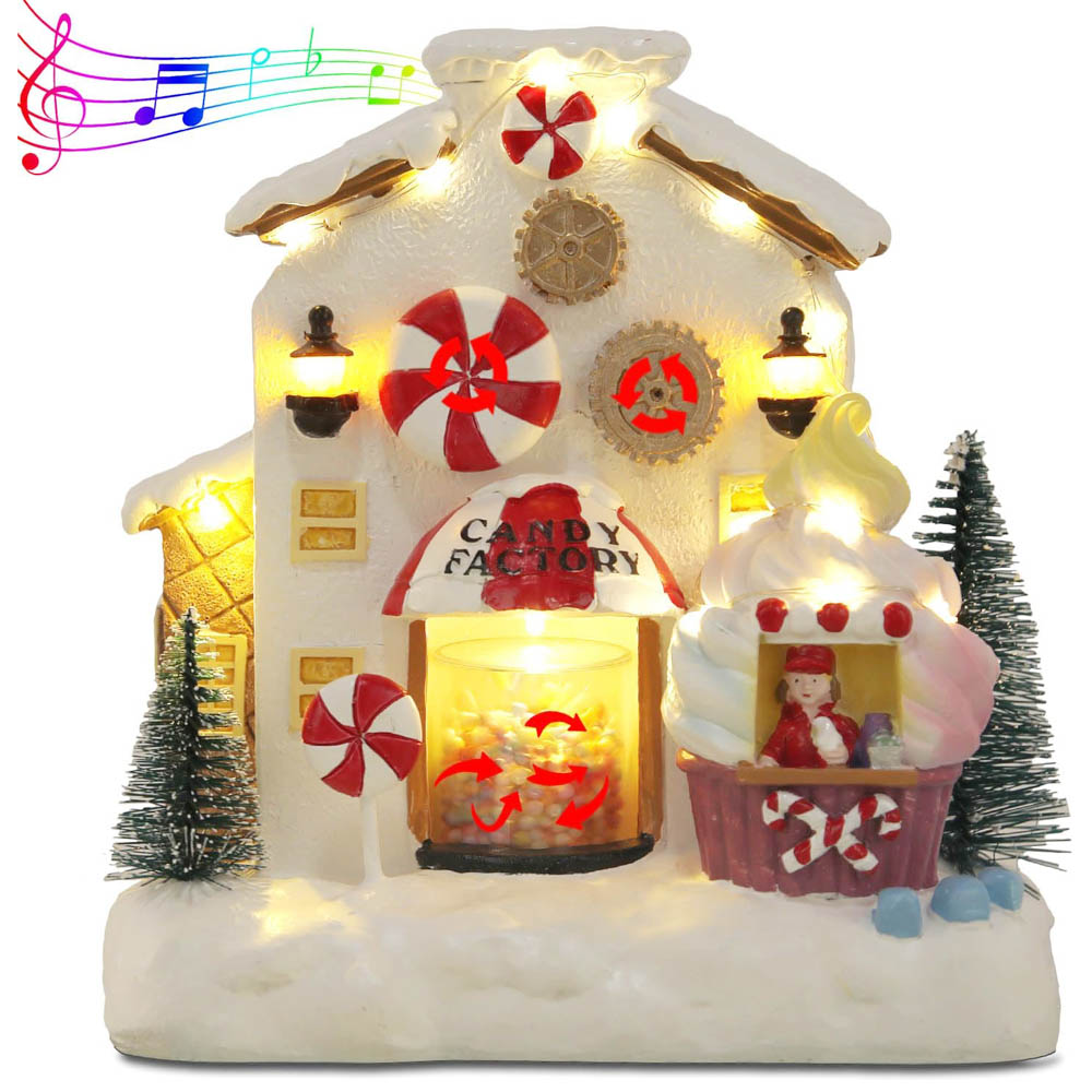 Decoração de casa de gengibre animada de natal, estatuetas de edifícios colecionáveis, ornamento de fábrica de doces para mesa de lareira doméstica d