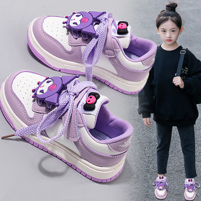 Sanrio kuromi sapatos casuais infantis meninas bonito dos desenhos animados sapatos de tabuleiro confortáveis respirável antiderrapante tênis de corrida