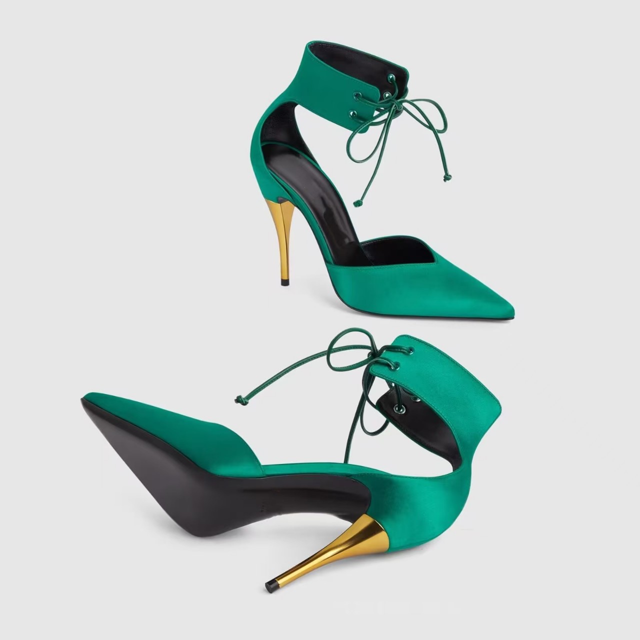 Sandalias de tacón de aguja doradas con punta y correa envolvente para mujer, estilo clásico y sexy, talla grande, novedad de verano 2025