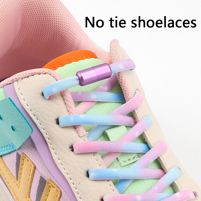 Fibbia a capsula smerigliata senza cravatta Lacci per scarpe elastici rotondi Scarpe da ginnastica Lacci colorati sfumati senza lacci per bambini adulti