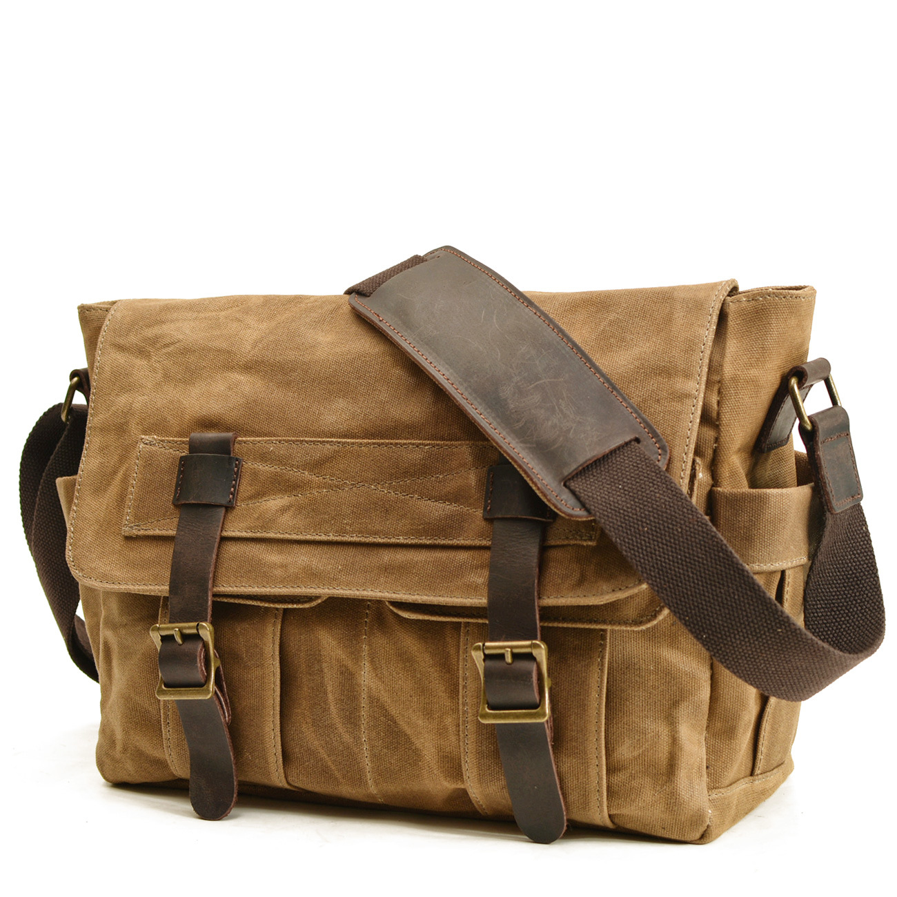 Nieuwe Wax Canvas Splicing Heren Echt Lederen Tas Vintage Heren Enkel-Schoudertas Mode Computer Messenger Bag voor Heren