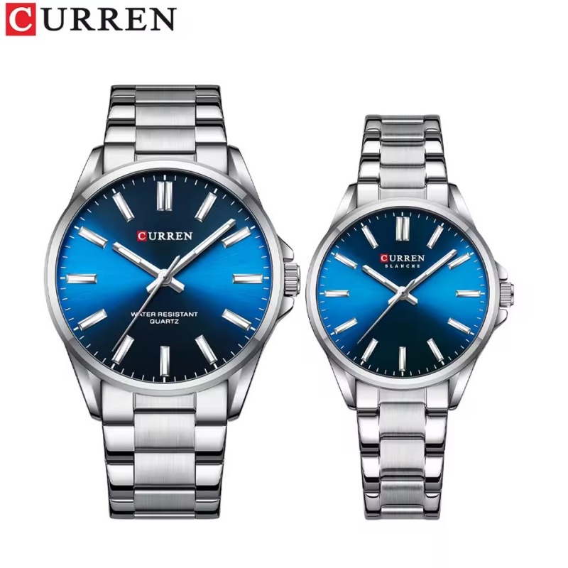 Curren 9090 2025 novo produto casal moda relógio de quartzo mostrador redondo luz noturna à prova dwaterproof água pulseira aço inoxidável relógio requintado