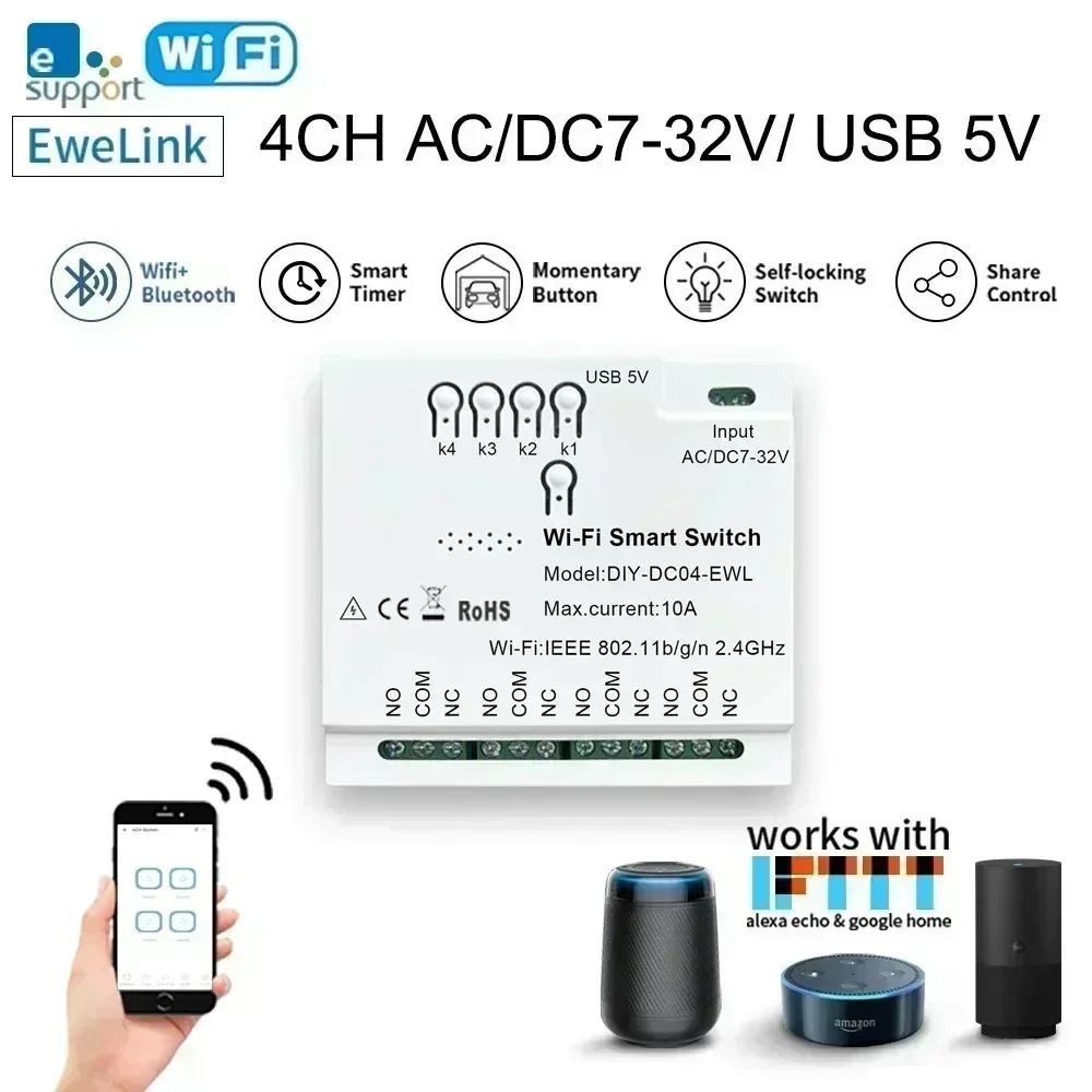 Ewelink 4ch R3 Pro Wifi RFBL 85-265V Channel Garage Door Curtain Motor Module Water Heater Light Smart Switch Alex Google Home