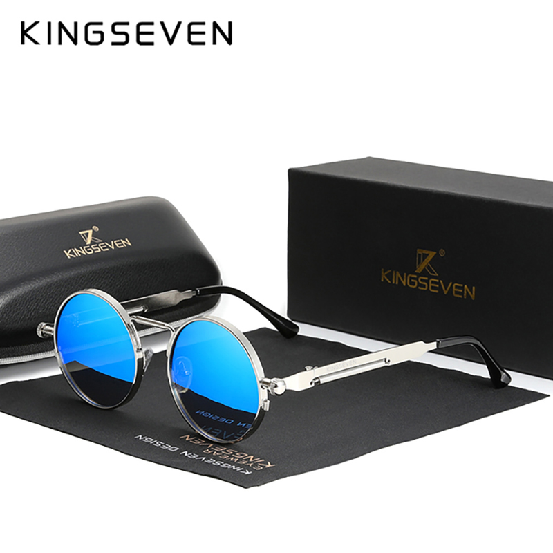 KINGSEVEN – lunettes de soleil polarisées rondes Steampunk pour hommes et femmes, en matériau inoxydable, Style Vintage