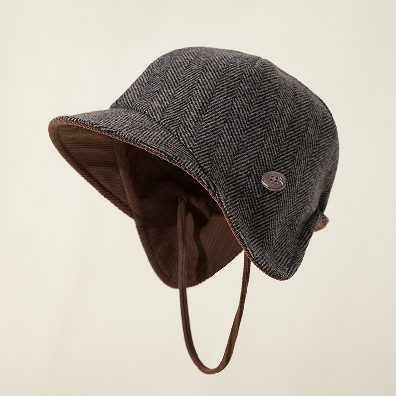 New Korean Version Retro Woolen Pilot Cap Autumn Winter Thickened Double-layer Thermal Pullover Bomber Hats for Men and Women