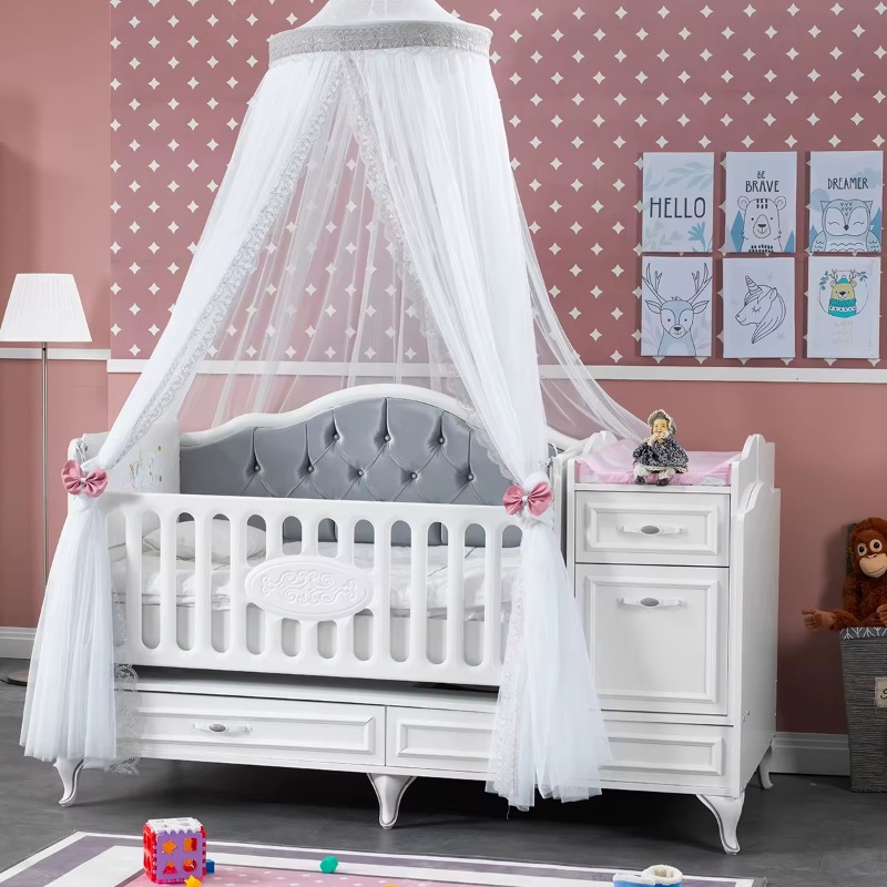 2026 Luxurious High Quality Baby Bed New Design Safe Wood Kids Bedroom Furniture Baby Cribs Hospital Living Room Babies Kids