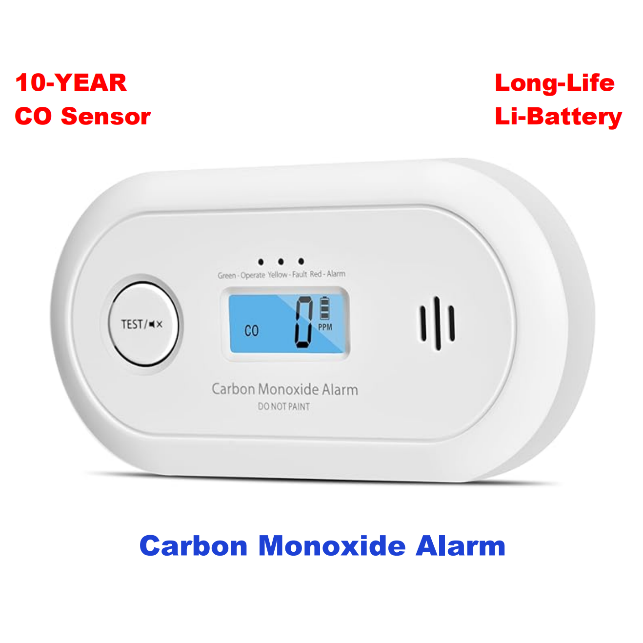 Alarma de monóxido de carbono con pantalla LCD digital, detector de monóxido de carbono con batería de litio CR123A de larga duración, EN 50291, VC22R