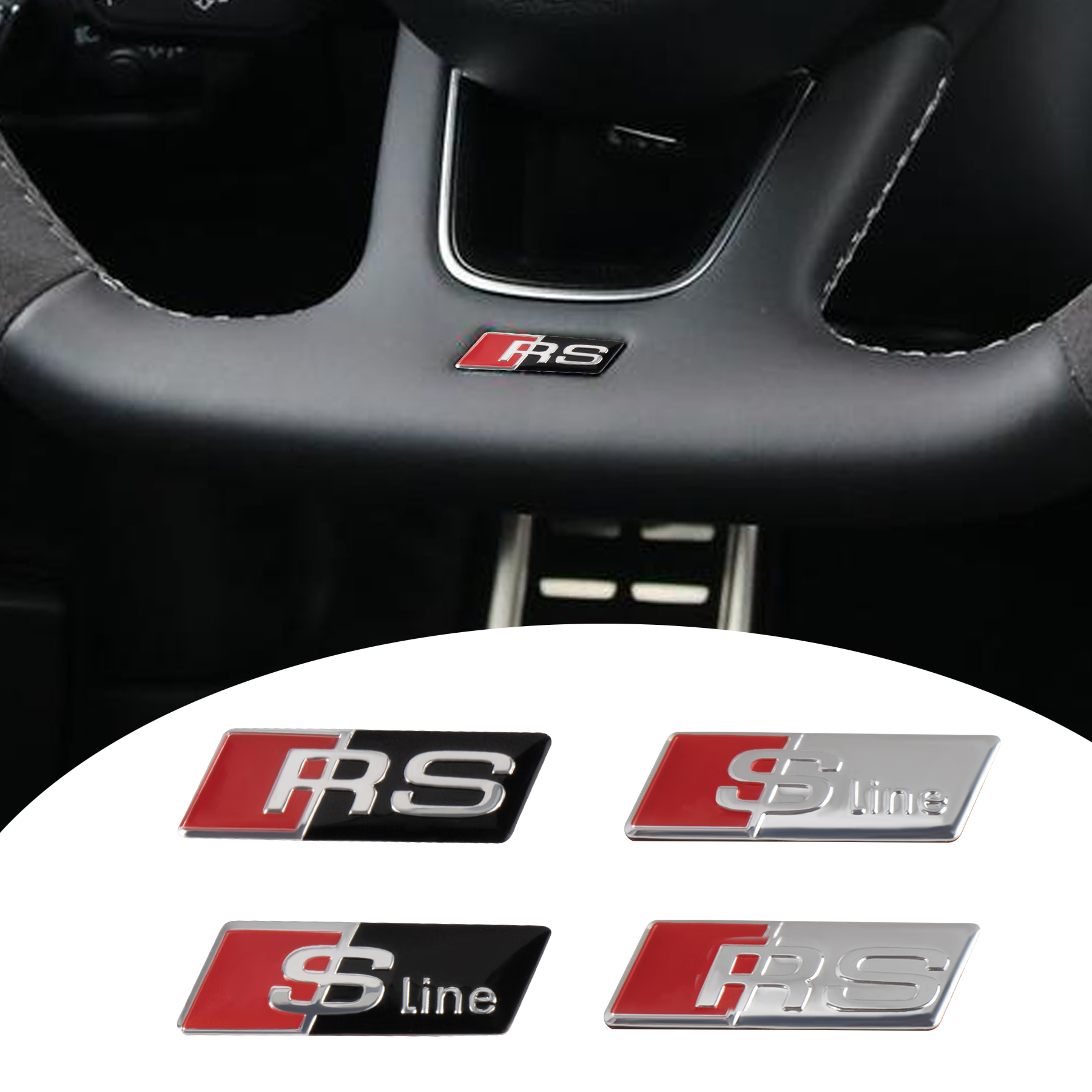 3D алюминиевый значок SLINE RS, наклейка на руль автомобиля, авто эмблема, декоративные аксессуары для Audi A4 A3 A5 A6 A7 A8 Q3 Q5 Q7 Q8