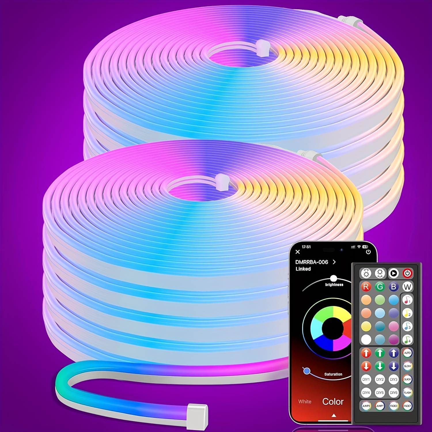 Guirlandes lumineuses LED néon 30/20/15/10/5 m, contrôle par application/télécommande, guirlande lumineuse LED flexible étanche IP65, plusieurs modes, lumières néon RGB