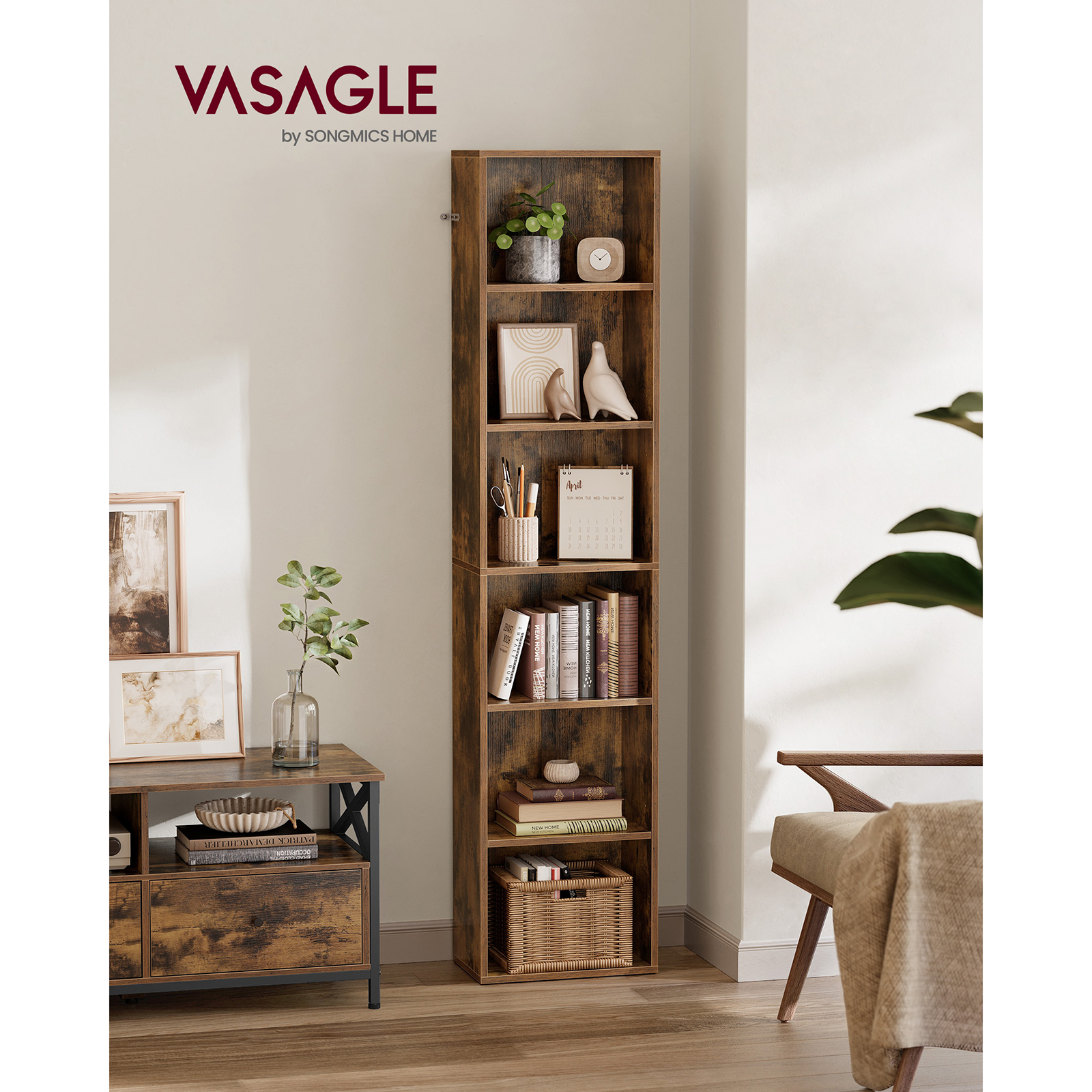 VASAGLE-Estantería con 6 estantes para sala de estar, estudio, oficina, dormitorio, 24x40x178,5 cm