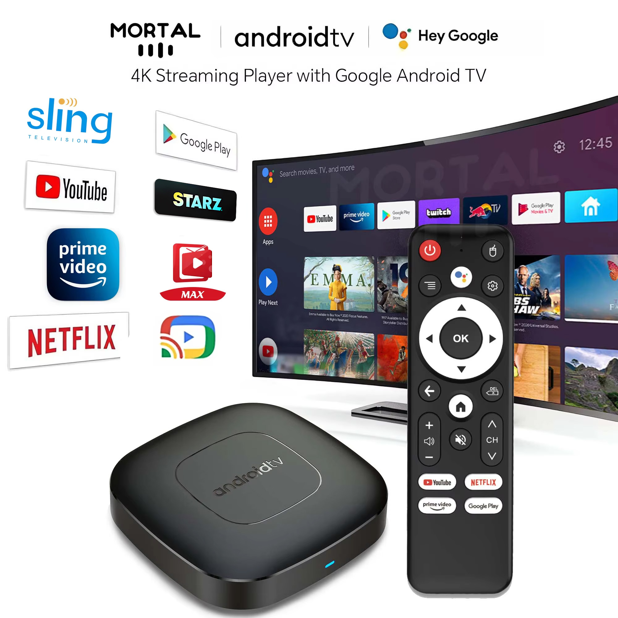 Inteligentny odtwarzacz multimediów strumieniowych TV, pudełko wersja globalna Mortal T1 Bluetooth Asystent Google Android 13 Allwinner H313 2.4G i 5G Wifi 4K