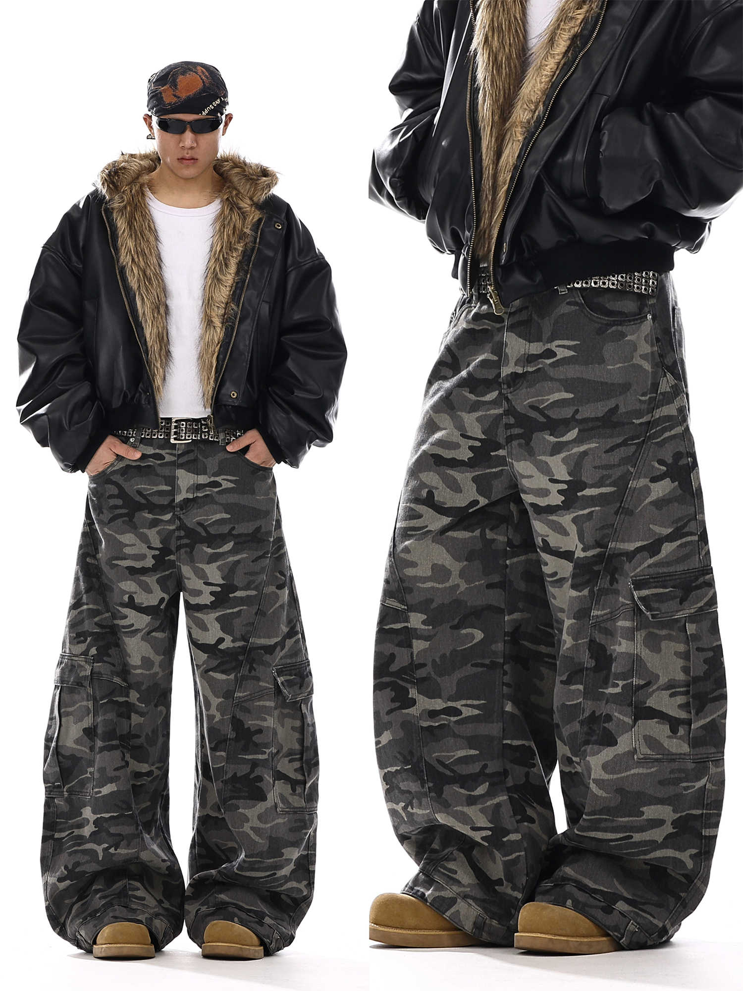 Camo Baggy Jeans voor heren Amerikaanse stijl Y2K-denimbroek Wijde pijpen Office-to-Street-broek Outdoor Streetwear Hiphopbroek