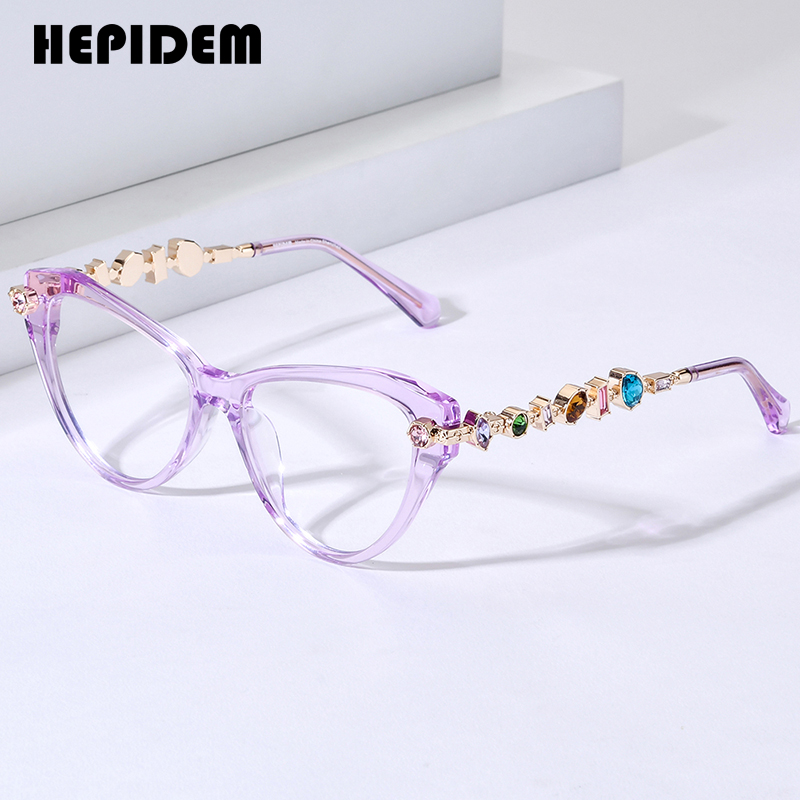 Gafas FONEX HEPIDEM con Montura de Acetato y Metal, Diseño de Ojo de Gato para Mujer, Gafas de Moda, Modelo 9400