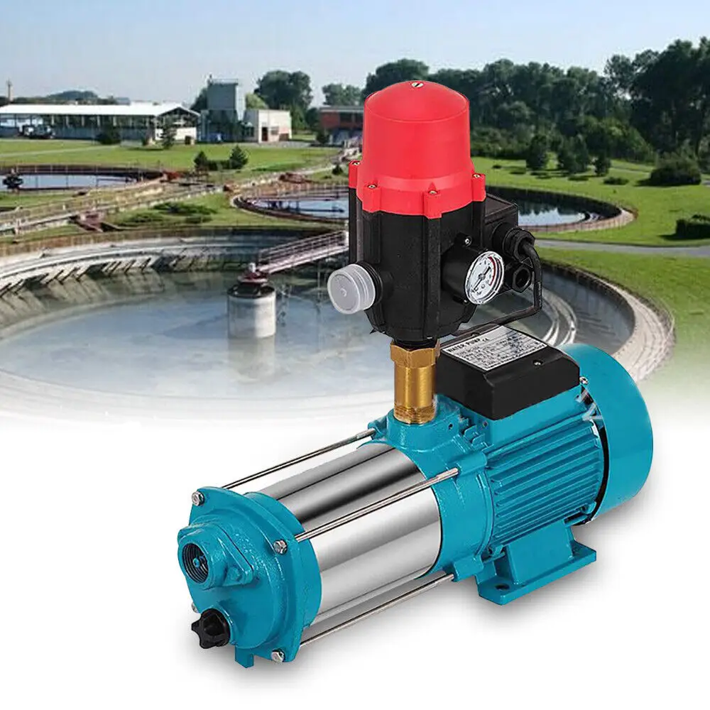 Bymaocar 1300W 9.8 bar4000L/H Bomba centrífuga Planta de agua de jardín Bomba de agua de acero inoxidable con manómetro