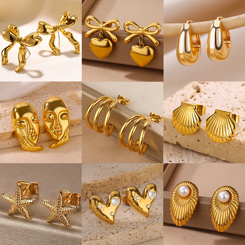 Edelstahl Geometrische Klaue Ohrringe Für Frauen Gold Farbe Seestern Herz Stud Ohrring Mode Hochzeit Wasserdicht Schmuck Geschenk