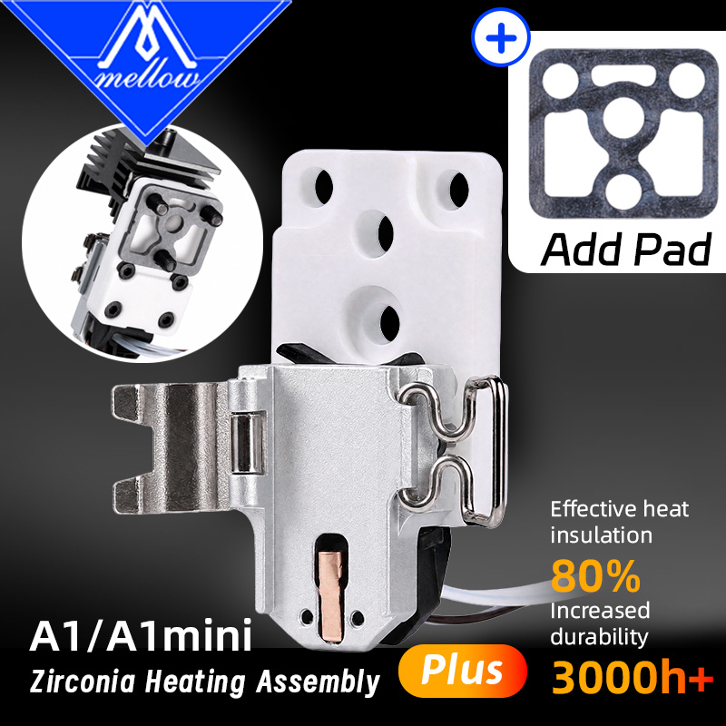 Novo Conjunto de Aquecimento Hotend de Cerâmica Zirconia Mellow Plus Kit com Elemento de Isolamento Compatível com Bambu Lab A1/A1 Mini