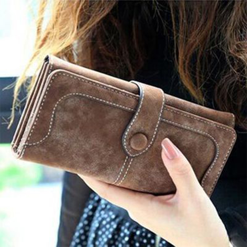 Popolare borsa da donna europea e americana retrò in pelle PU smerigliata di alta qualità con fibbia pieghevole multi-carta Tendenza moda lunga
