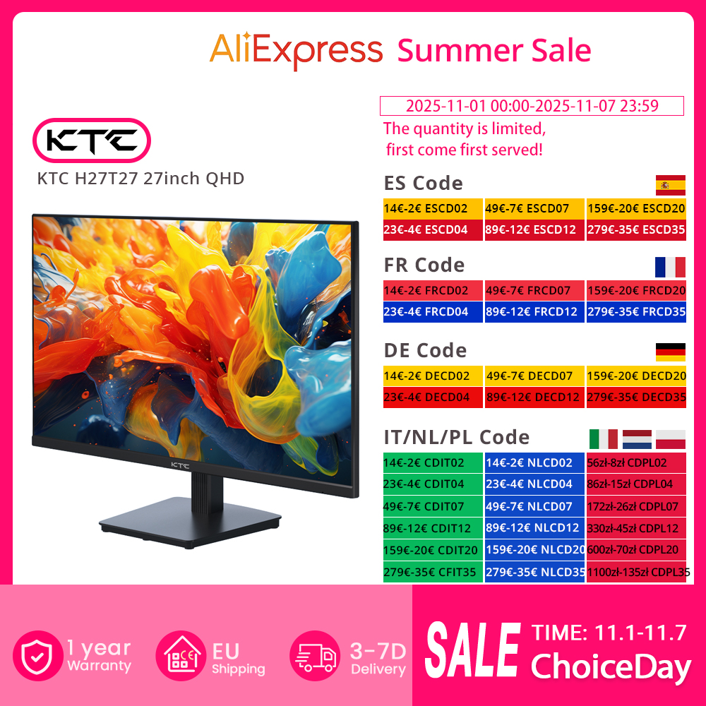 KTC H27T27 27-calowy monitor do gier QHD 100 Hz 2560x1440 IPS Szybki ekran panelowy 16:9 ELED 1 ms GTG Czas reakcji 99% sRGB HDR10