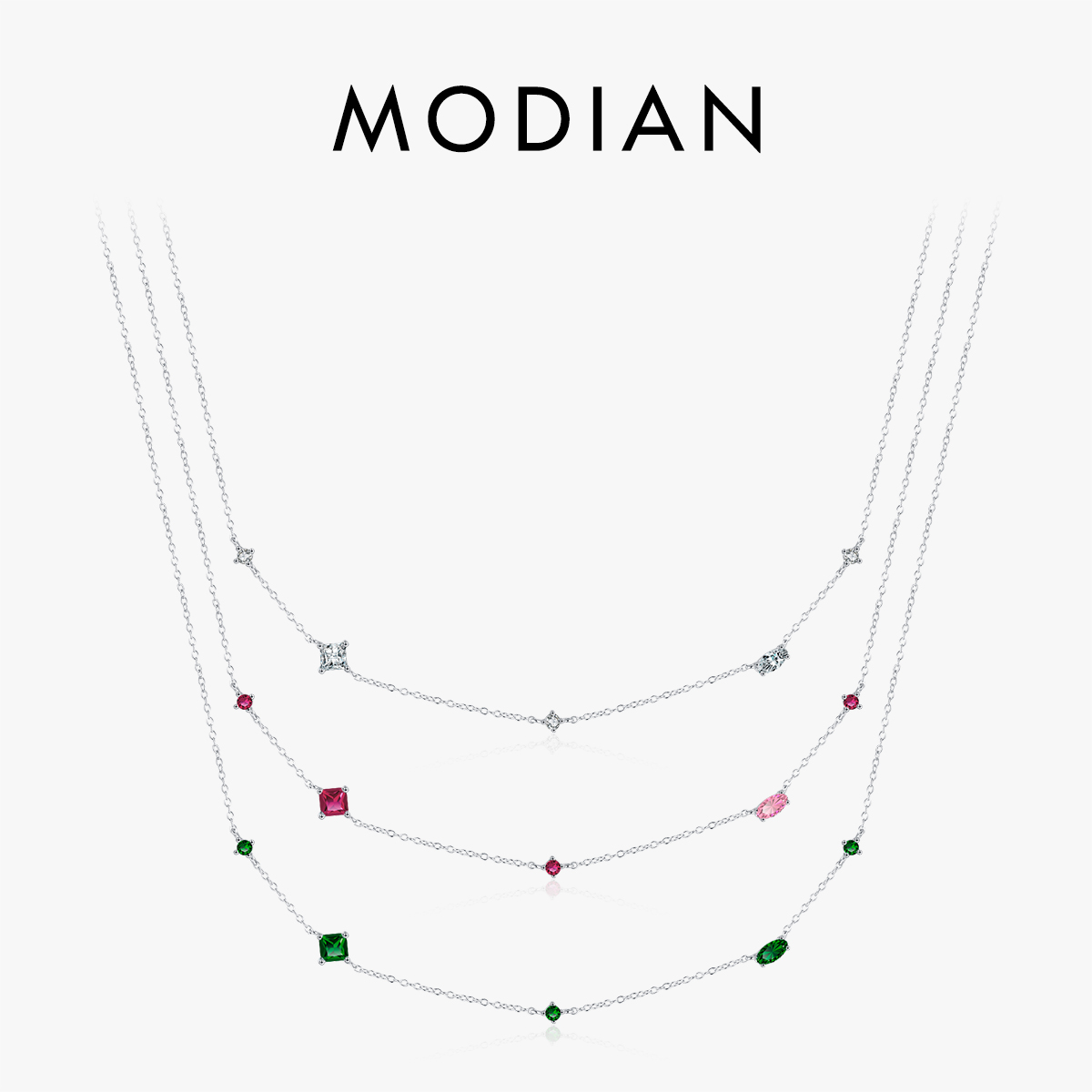 MODIAN 925 argent Sterling arc-en-ciel coloré zircone pendentif collier brillant géométrique chaîne cou pour les femmes fête bijoux cadeau