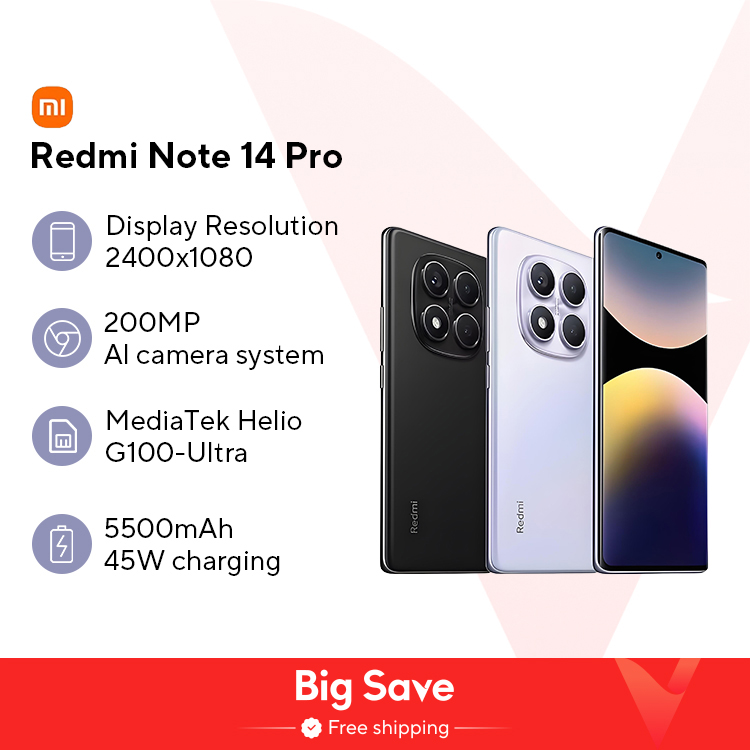 World Premiere Global Version Xiaomi Redmi หมายเหตุ 14 Pro สมาร์ทโฟน 4G 200MP AI กล้อง MediaTek Helio G100-Ultra 6.67 "5500mAh